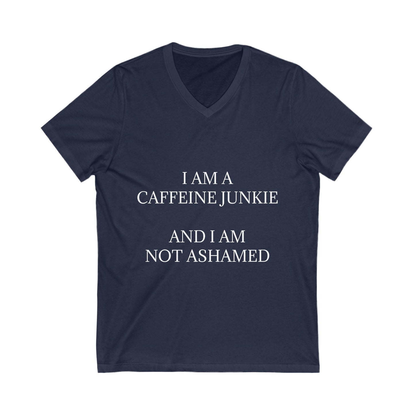 Caffeine Junkie Unisex Short Sleeve V-Neck Tee