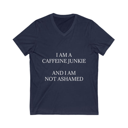 Caffeine Junkie Unisex Short Sleeve V-Neck Tee