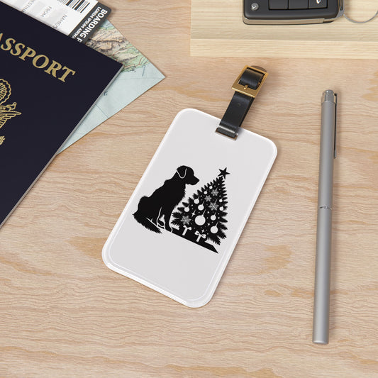 Golden Christmas Tree Leather Strap Luggage Tag