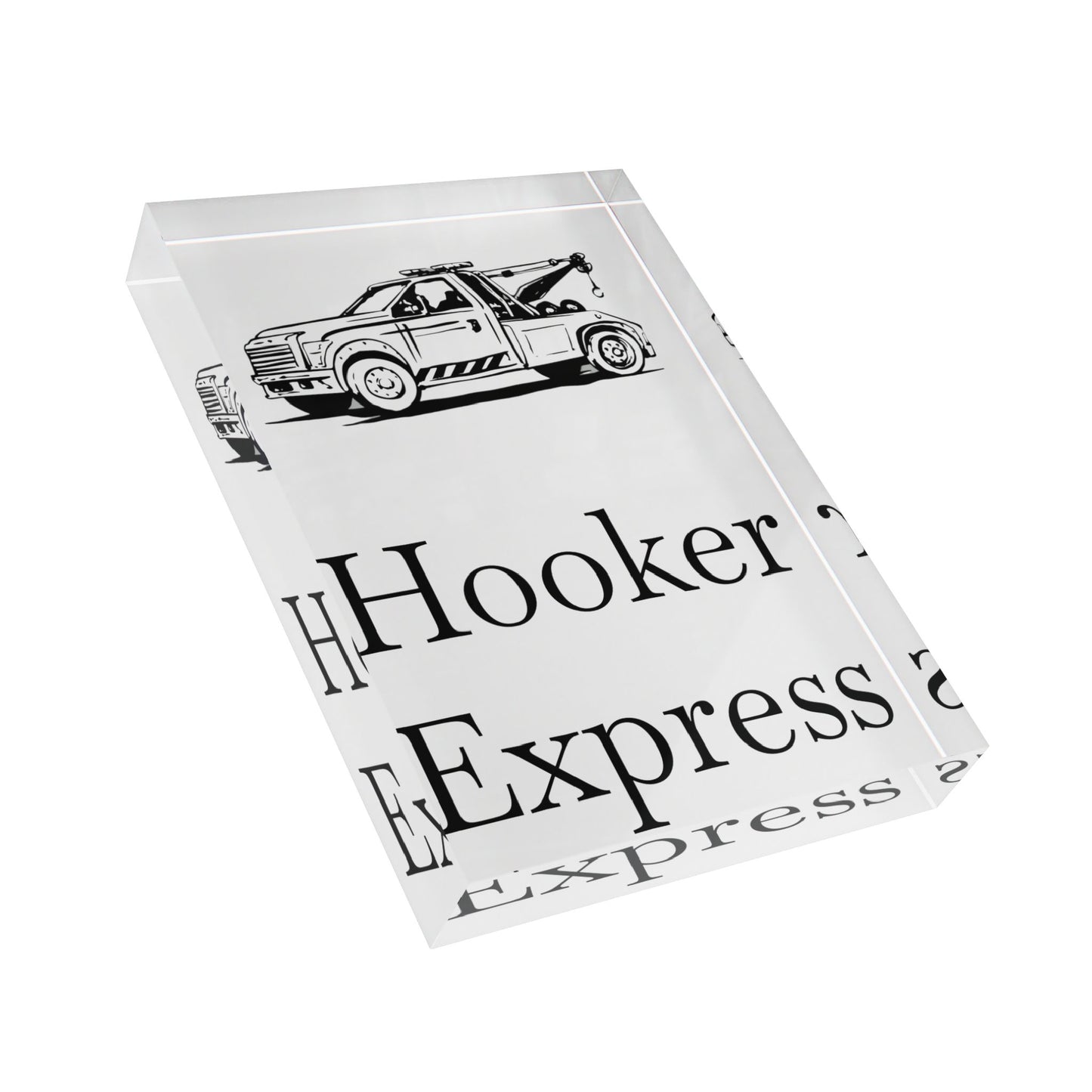 H**ker Express Wheel Lift Tow Truck Acrylic Photo Block