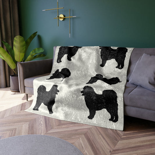 Samoyed Silhouette Crushed Velvet Blanket