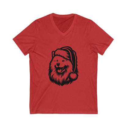 Santa Paws Samoyed Unisex Short Sleeve V-Neck Tee