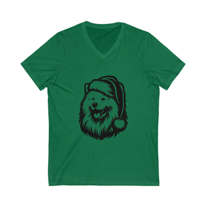 Santa Paws Samoyed Unisex Short Sleeve V-Neck Tee