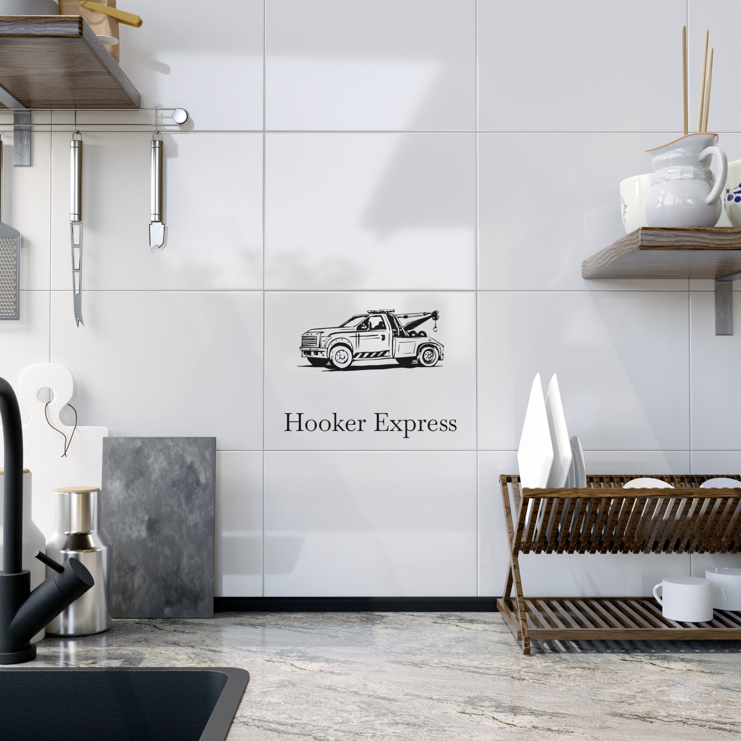 H**ker Express Wheel Lift Tow Truck Ceramic Photo Tile