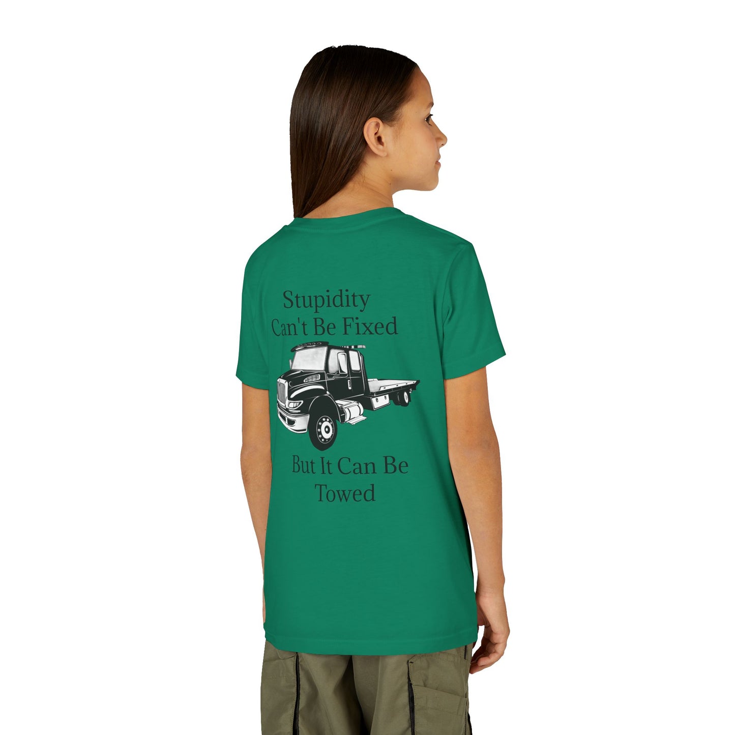 Stupidity Flatbed Tow Truck Youth Unisex Short Sleeve Crewneck Tee