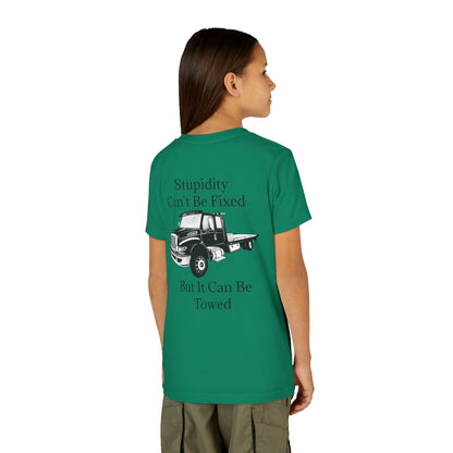 Stupidity Flatbed Tow Truck Youth Unisex Short Sleeve Crewneck Tee