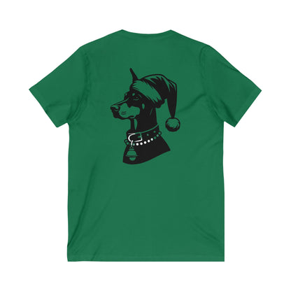 Santa Paws Doberman Unisex Short Sleeve V-Neck Tee