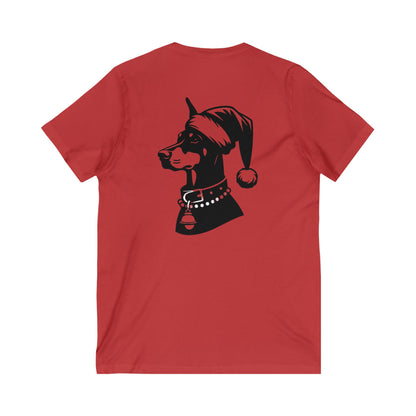Santa Paws Doberman Unisex Short Sleeve V-Neck Tee