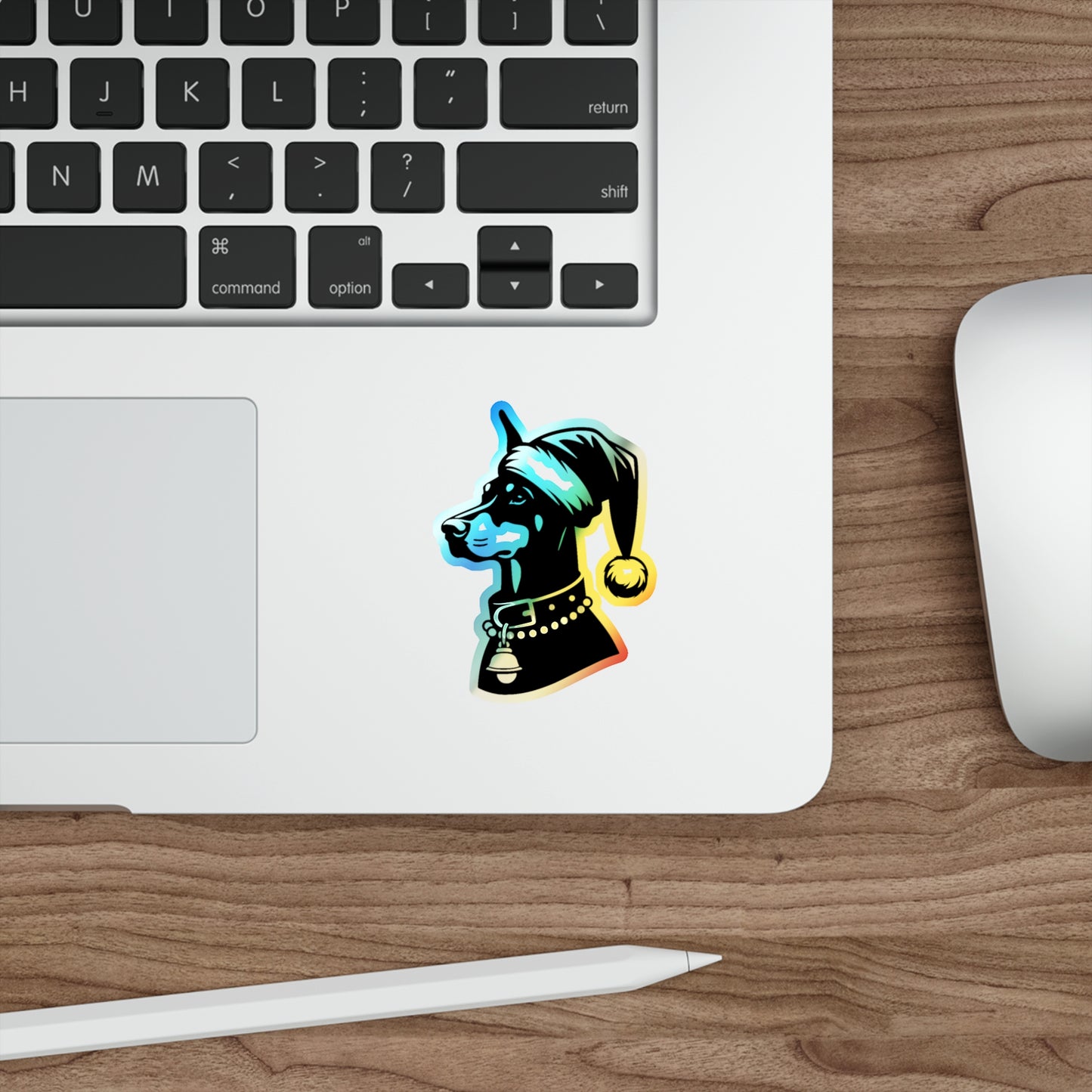 Santa Paws Doberman Holographic Sticker