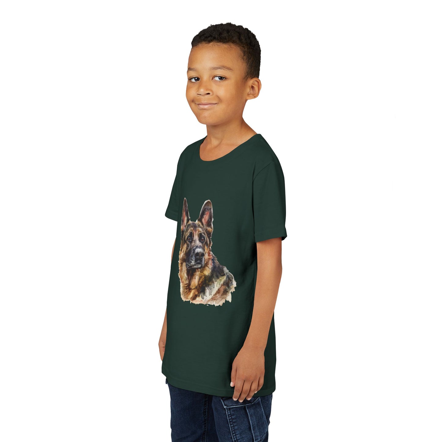 German Shepherd Head Youth Unisex Short Sleeve Crewneck Tee
