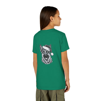 Santa Paws German Shepherd Youth Unisex Short Sleeve Crewneck Tee