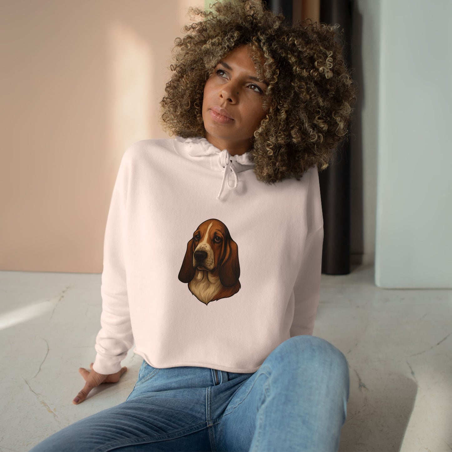 Basset Hound Head Women's Crop Hoodie