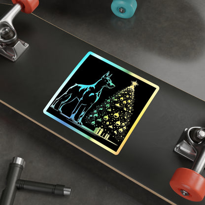 Doberman Christmas Tree Holographic Sticker