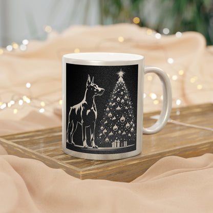 Doberman Christmas Tree Metallic Coffee Mug
