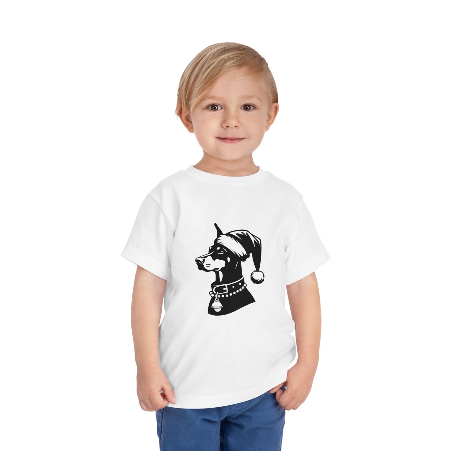 Santa Paws Doberman Toddler Unisex Short Sleeve Crewneck Tee
