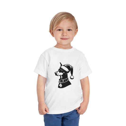 Santa Paws Doberman Toddler Unisex Short Sleeve Crewneck Tee