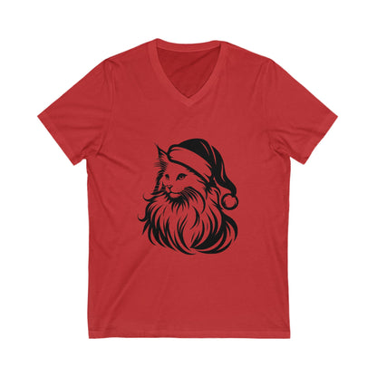 Santa Paws Cat Unisex Short Sleeve V-Neck Tee