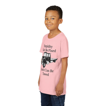 Stupidity Flatbed Tow Truck Youth Unisex Short Sleeve Crewneck Tee