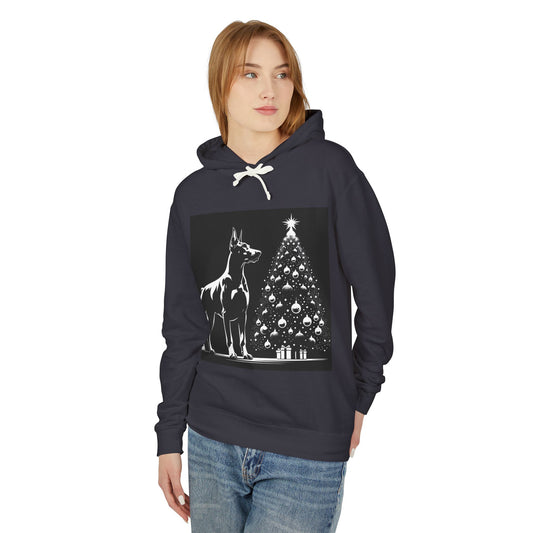 Doberman Christmas Tree Unisex Lightweight Hoodie