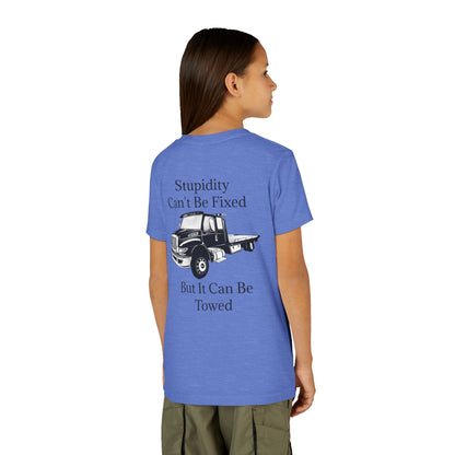 Stupidity Flatbed Tow Truck Youth Unisex Short Sleeve Crewneck Tee