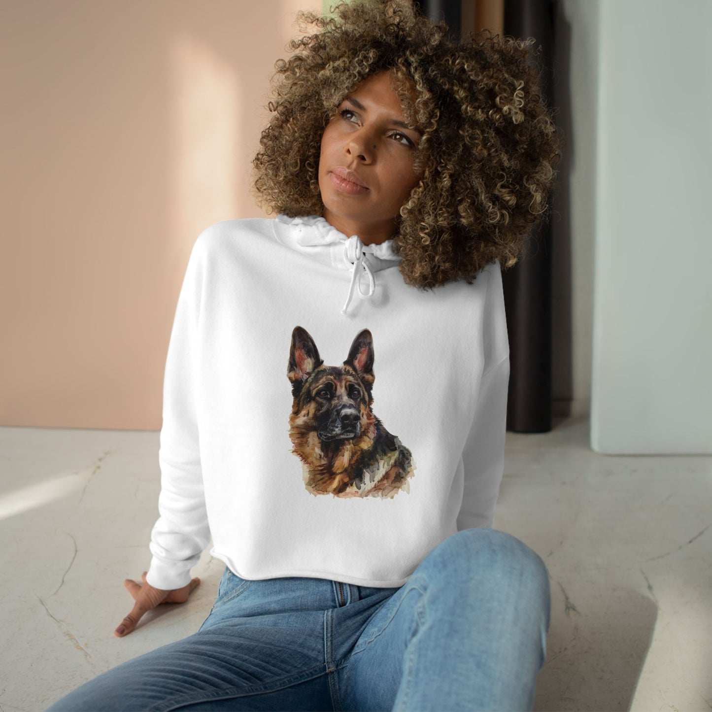 German Shepherd Head Women's Crop Hoodie