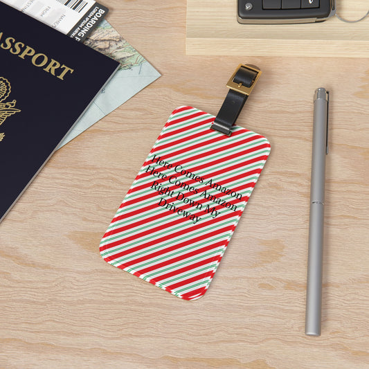 Here Comes Amazon Leather Strap Luggage Tag