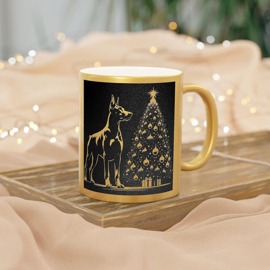 Doberman Christmas Tree Metallic Coffee Mug