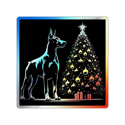 Doberman Christmas Tree Holographic Sticker
