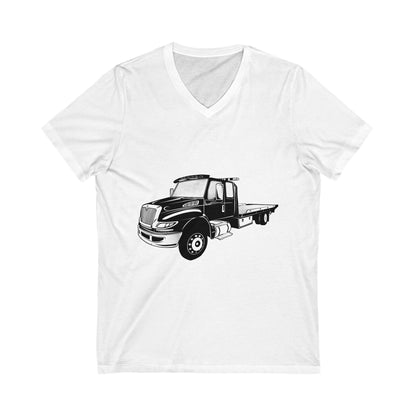 Flatbed Tow Truck Unisex Short Sleeve V-Neck Tee